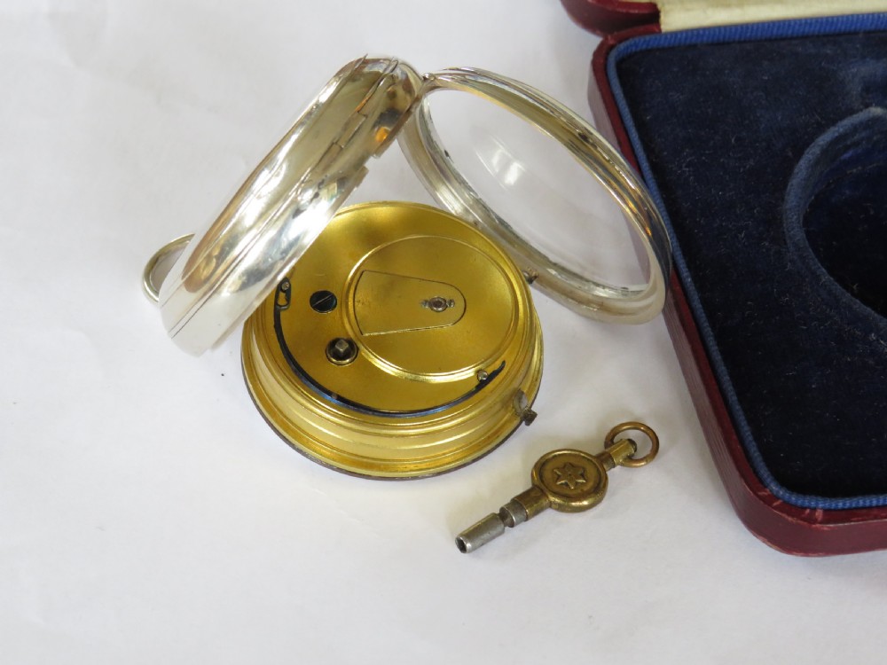Antique J W Benson silver fusee pocket watch View IV