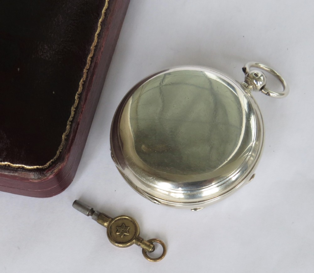 Antique J W Benson silver fusee pocket watch View V