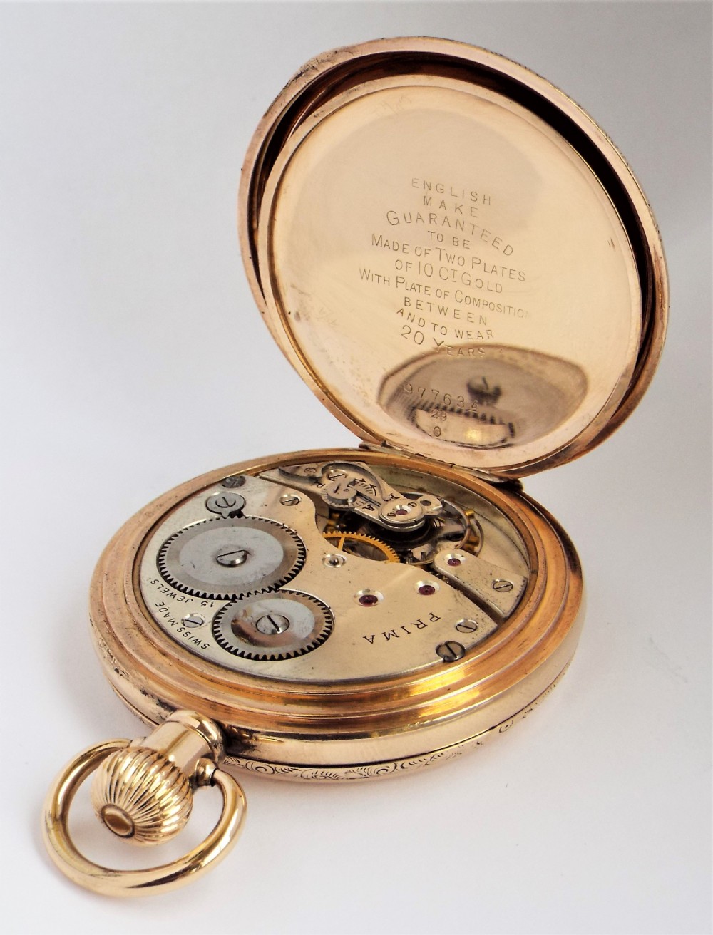 1920s Fattorini Prima full hunter pocket watch. View V