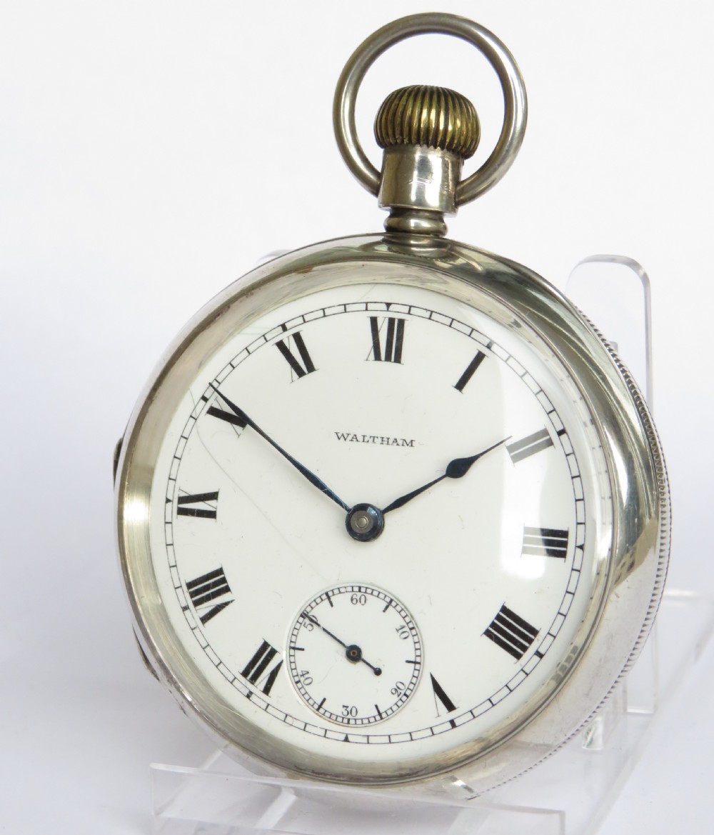 Large antique silver 1907 Waltham pocket watch