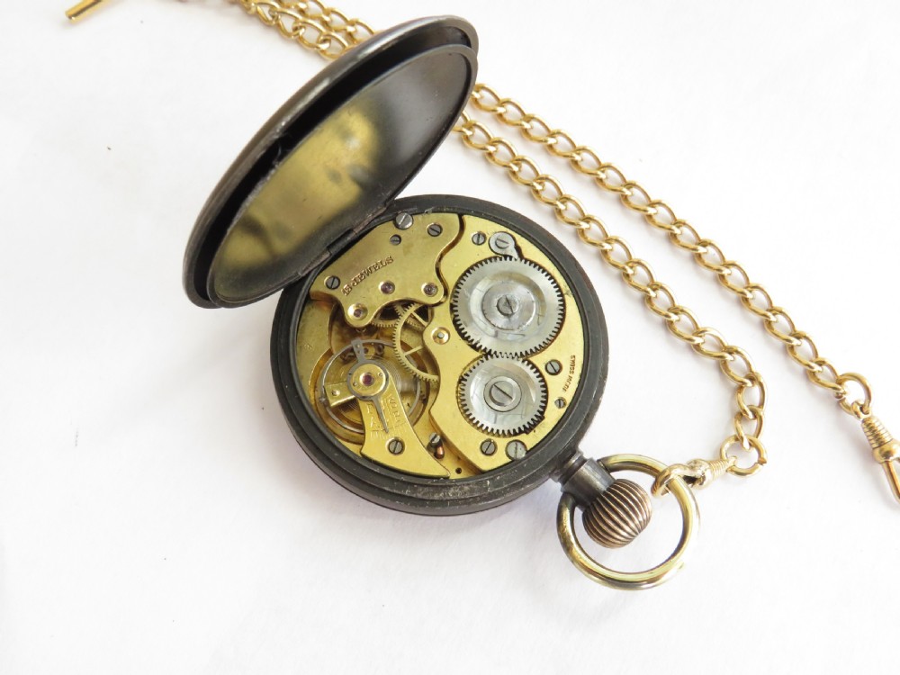 1920s Swiss gun metal pocket watch View II