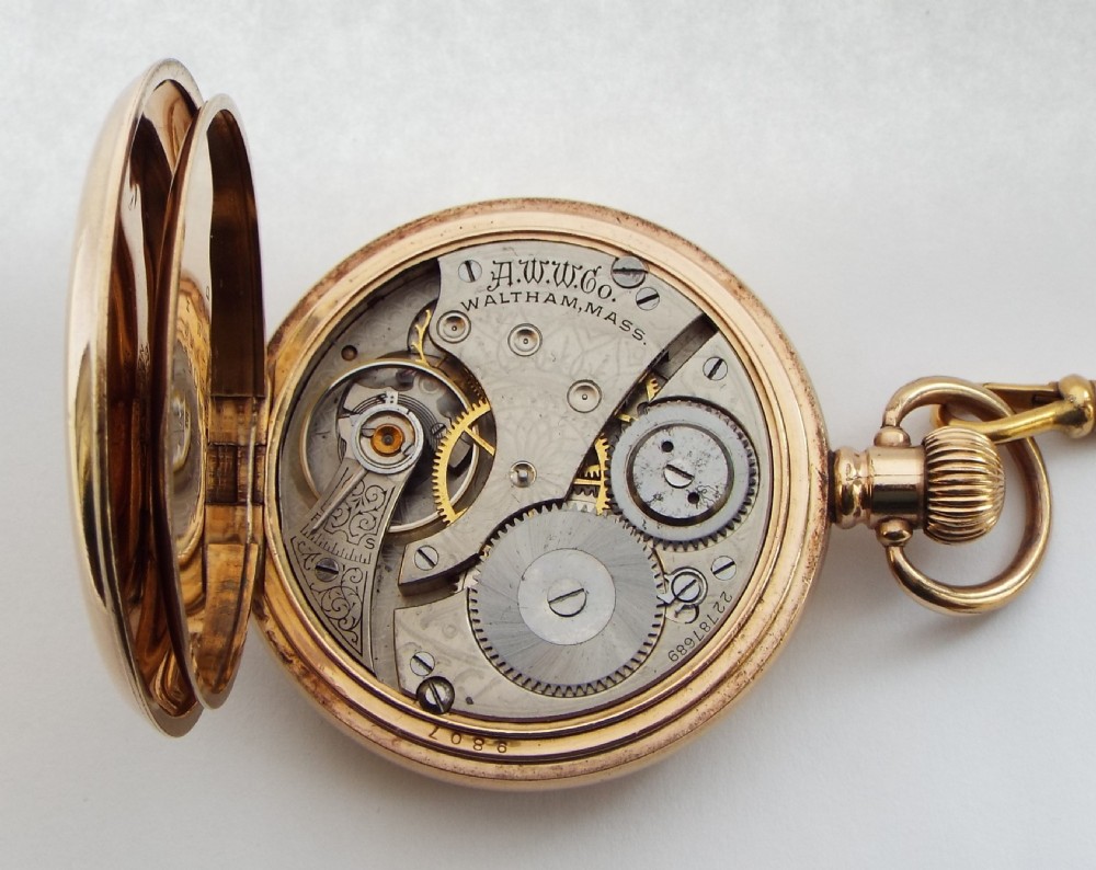 1919 Waltham full hunter pocket watch and chain. View VI