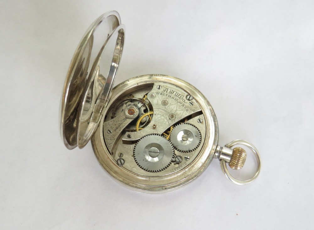 Antique silver Waltham full hunter pocket watch View II