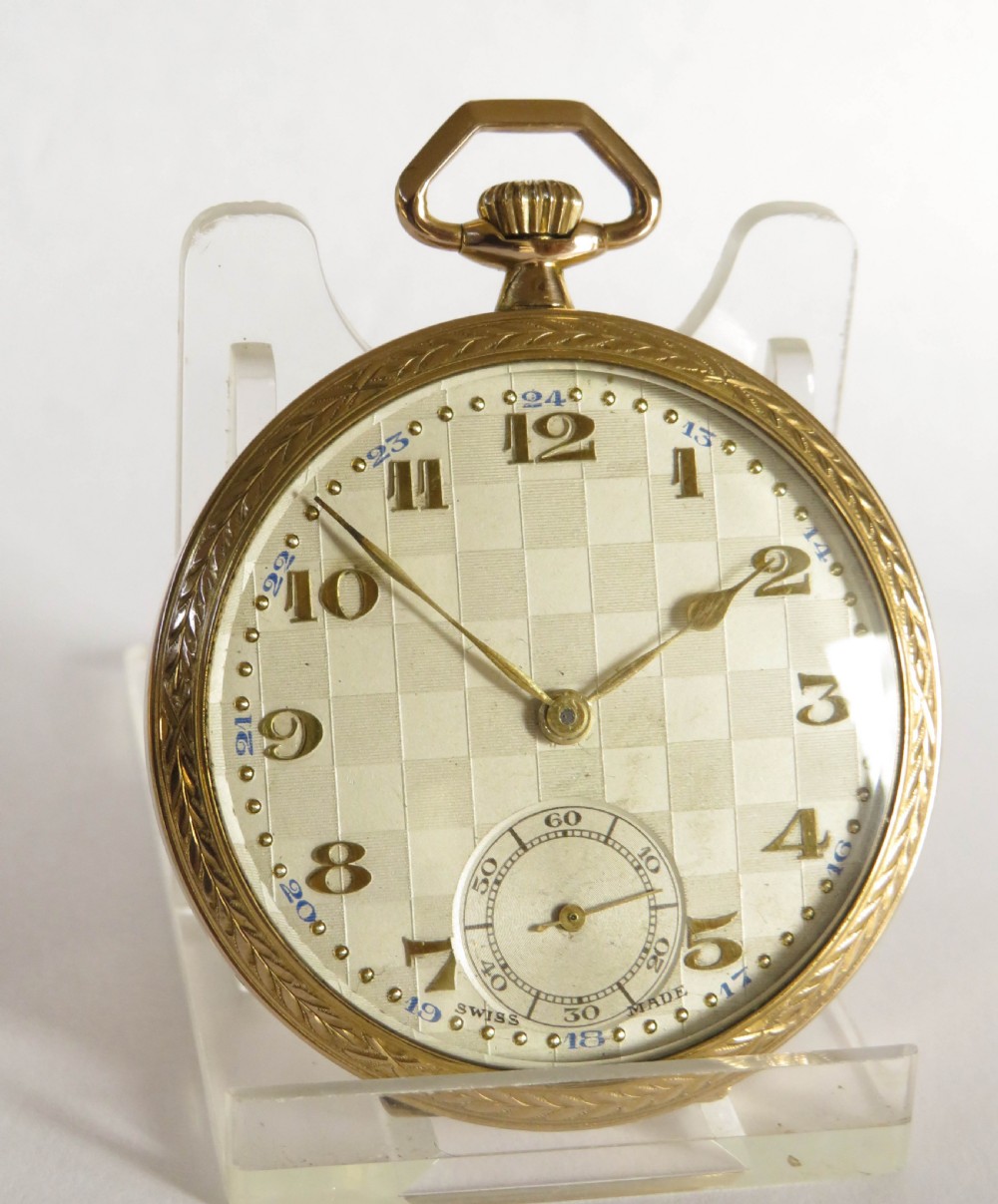 A 1920s Art Deco stem winding pocket watch.
