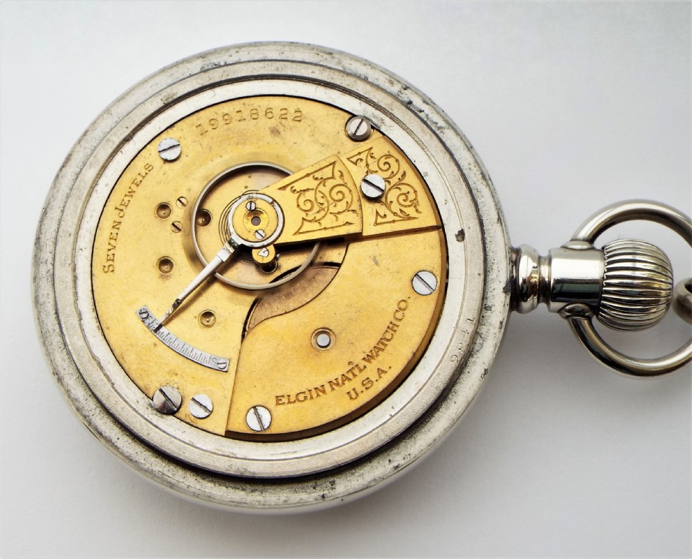 A large 1917 Elgin pocket watch & chain. View IV