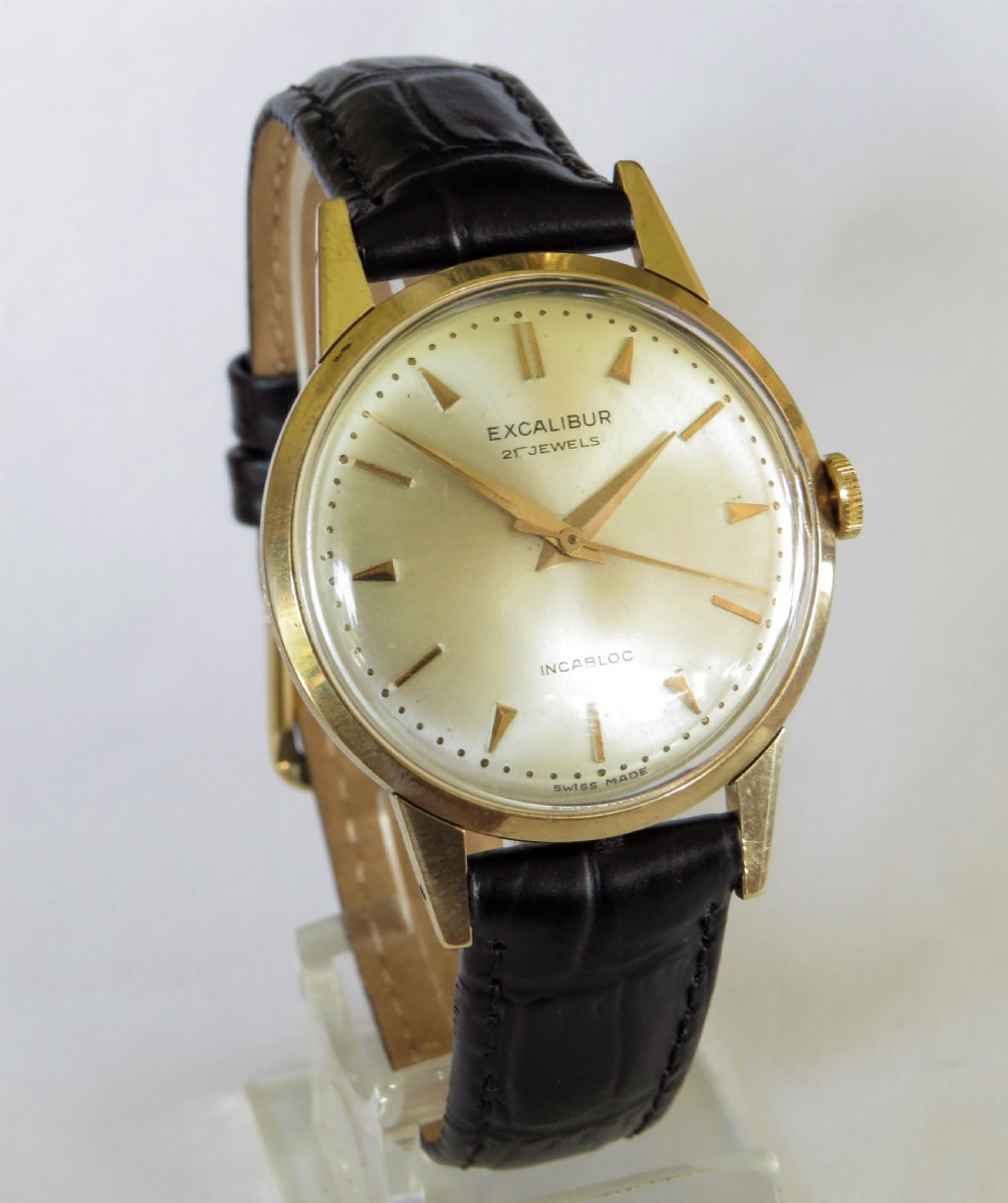 Gents 9ct gold Excalibur wrist watch, 1962 View II