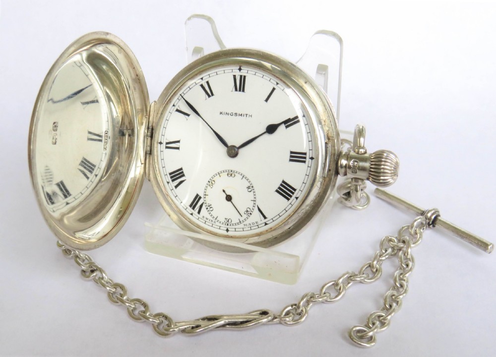 Antique silver full hunter pocket watch and chain