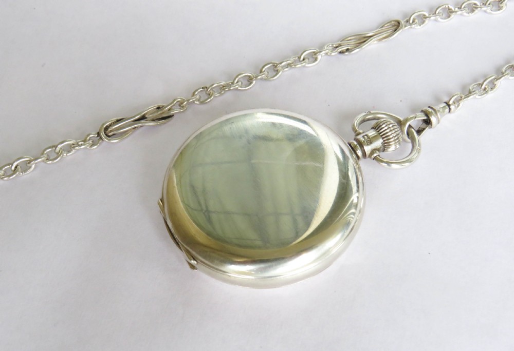 Antique silver full hunter pocket watch and chain View IV