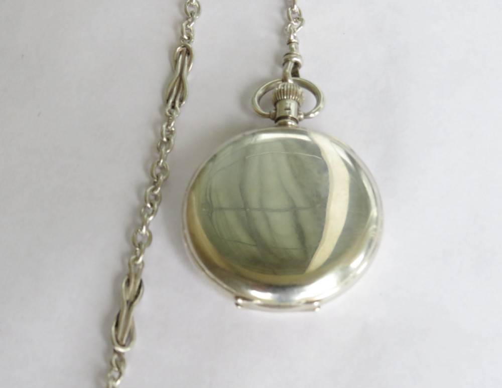 Antique silver full hunter pocket watch and chain View V