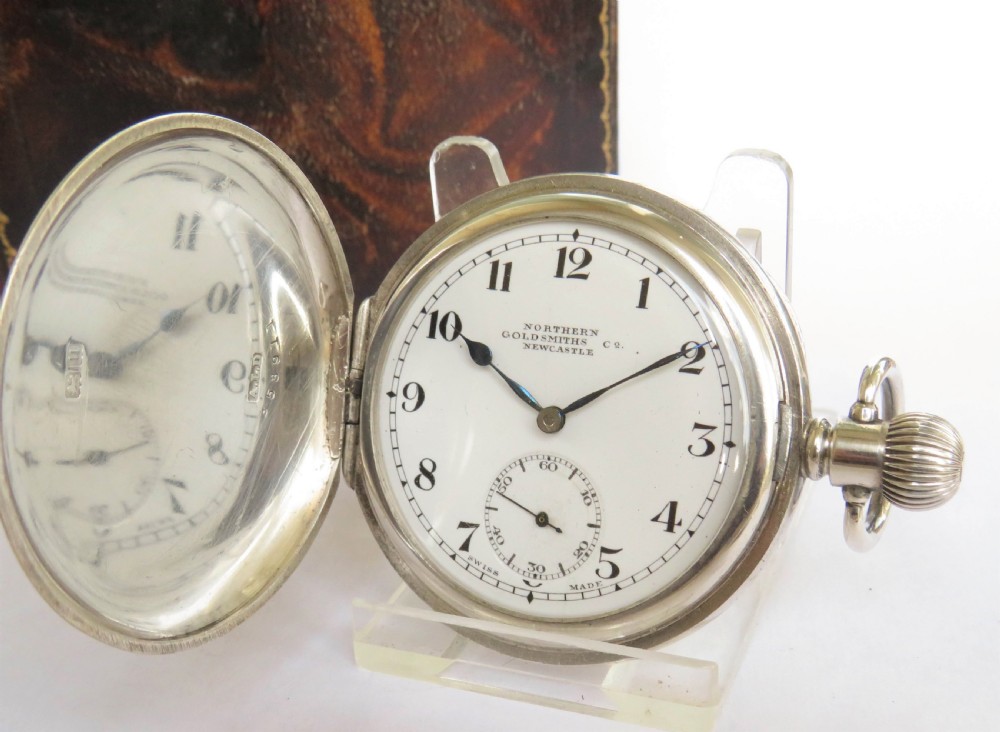 Antique silver full hunter pocket watch, 1919