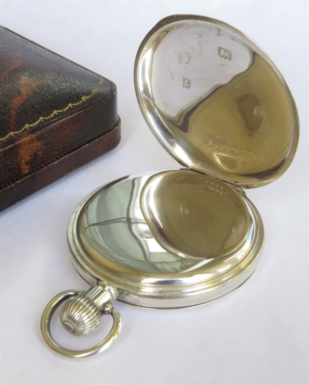 Antique silver full hunter pocket watch, 1919 View III
