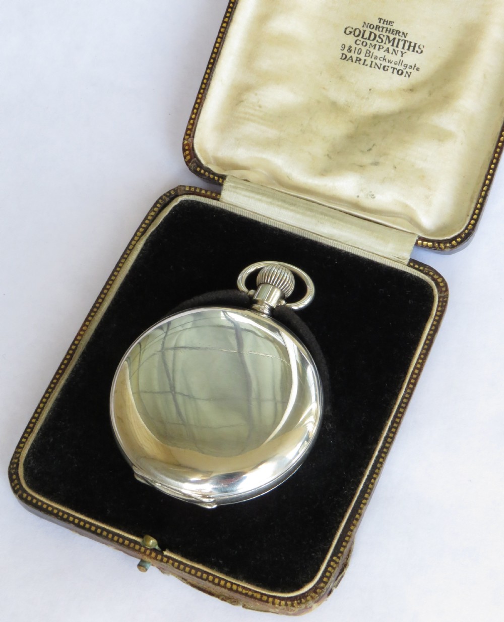 Antique silver full hunter pocket watch, 1919 View V