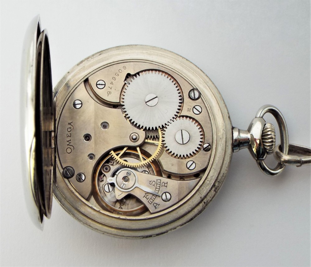 1920s Omega pocket watch and chain. View V