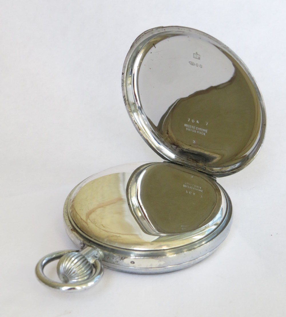 1930 chromed silver Lanco pocket watch View III