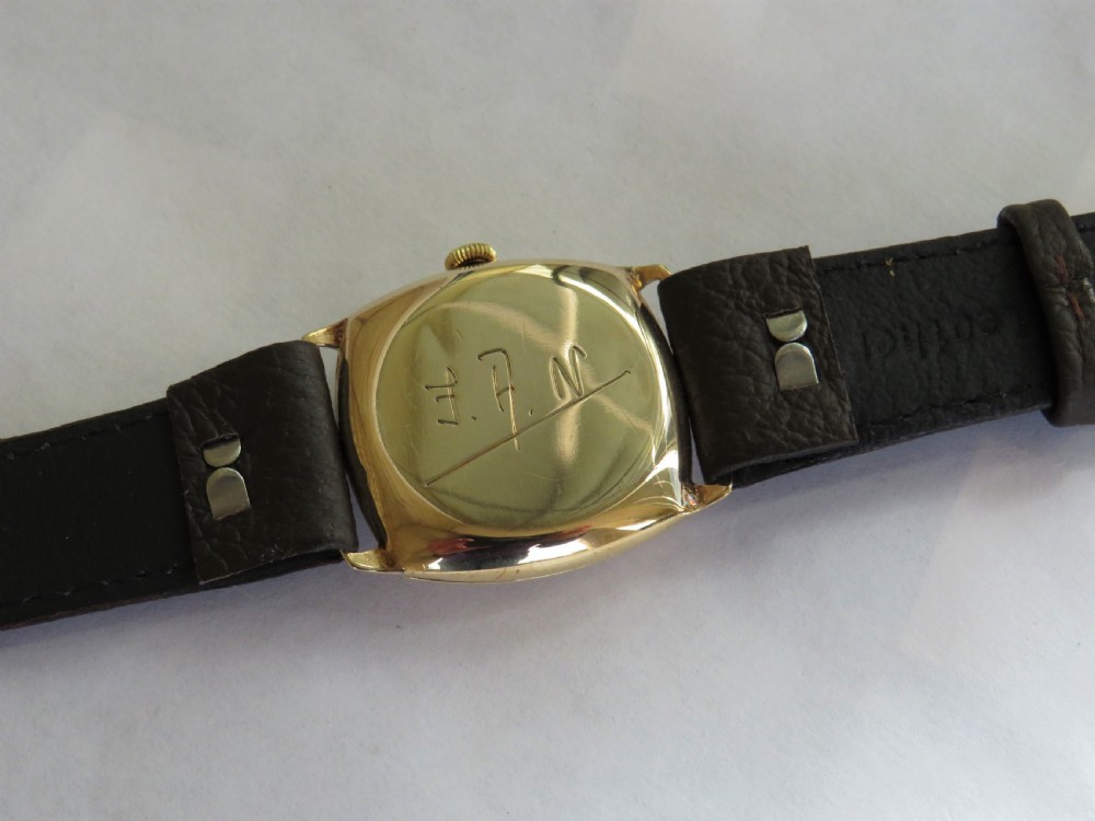 9ct gold cushion cased Alpina wrist watch, 1945 View IV