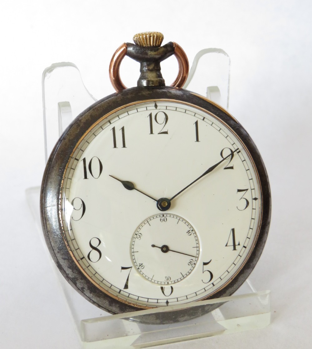 Antique Omega gun metal pocket watch View II