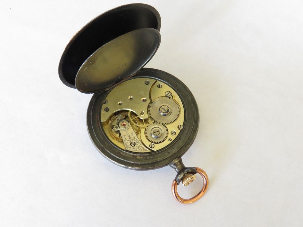 Antique Omega gun metal pocket watch View III