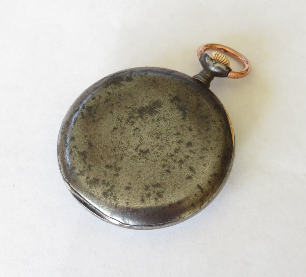 Antique Omega gun metal pocket watch View V