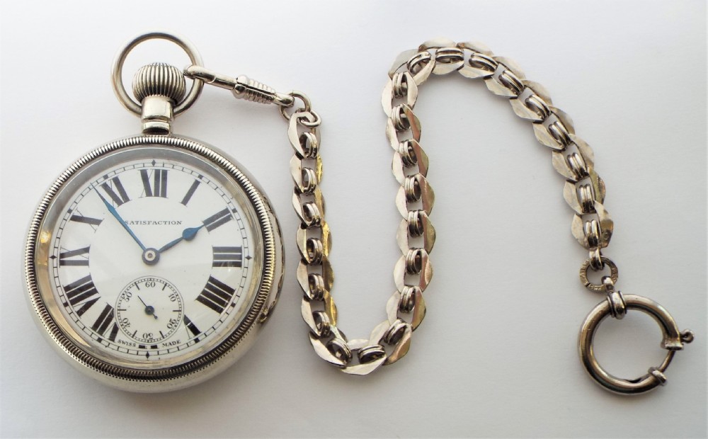 A 1920s Satisfaction pocket watch & chain. View II