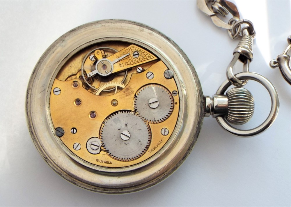 A 1920s Satisfaction pocket watch & chain. View IV