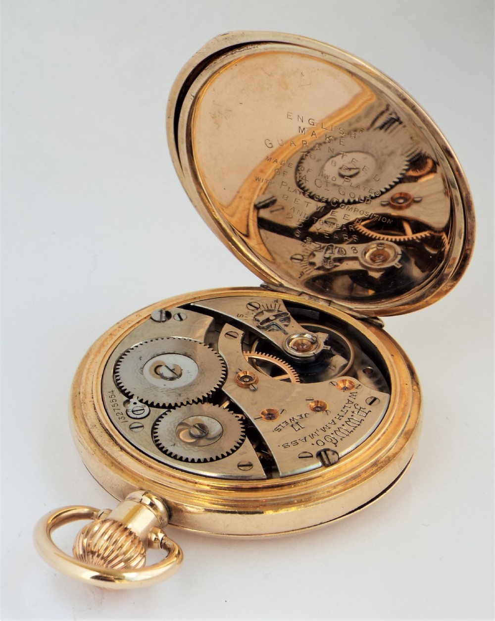 Antique 1903 Waltham full hunter pocket watch. View V