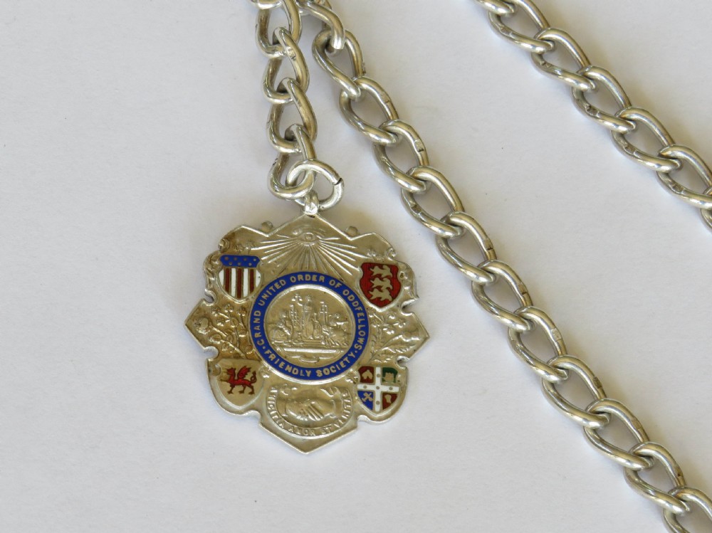 Antique silver watch chain and fob View II