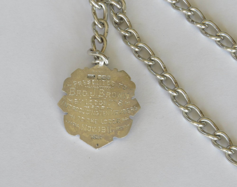 Antique silver watch chain and fob View III