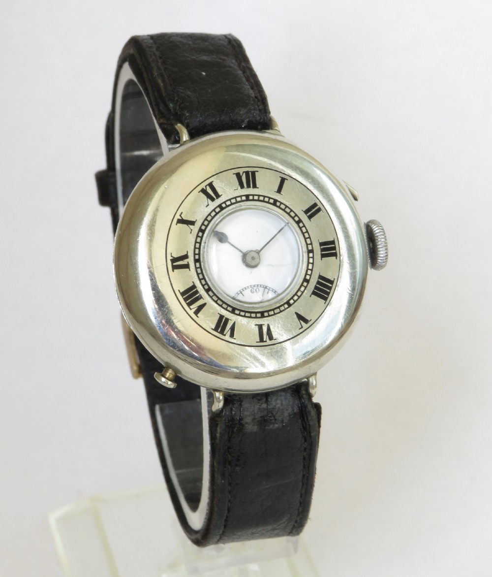 Gents antique silver half hunter trench watch