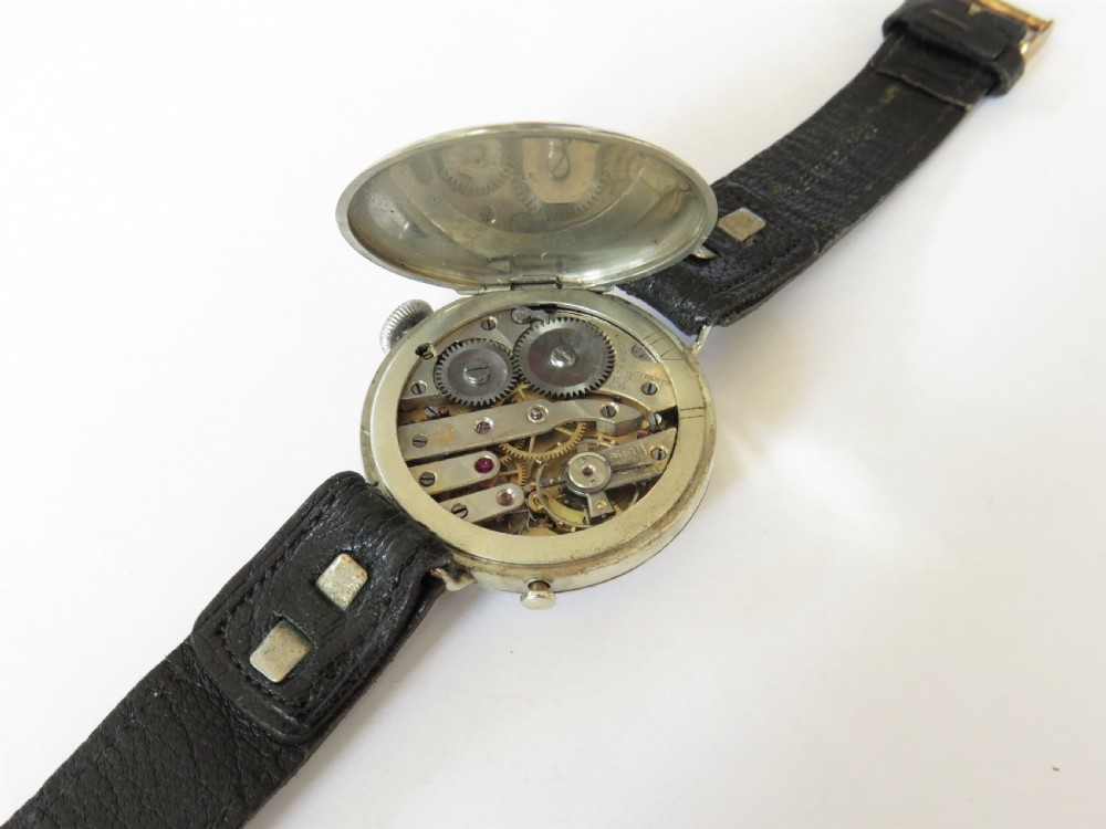 Gents antique silver half hunter trench watch View IV