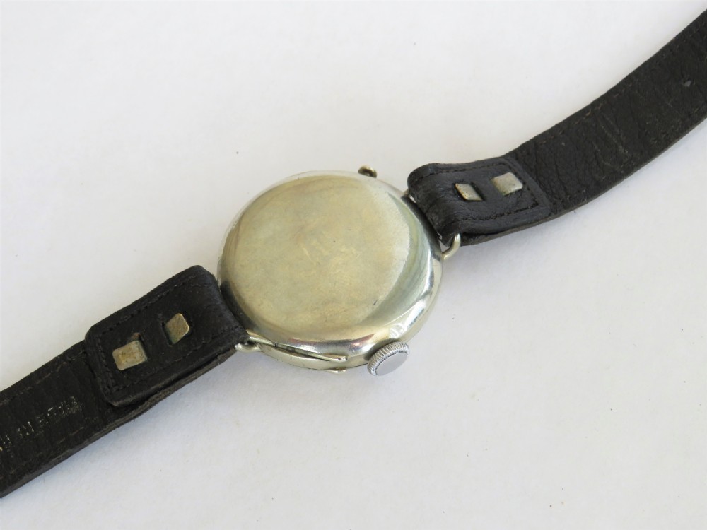 Gents antique silver half hunter trench watch View VI