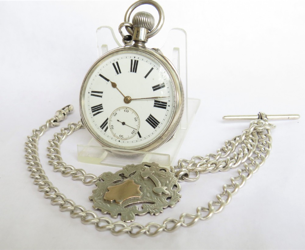 Antique silver Ehrhardt pocket watch & albert