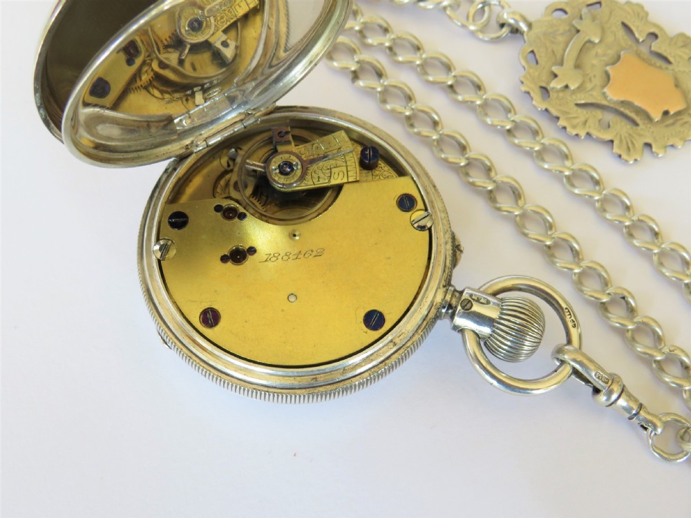 Antique silver Ehrhardt pocket watch & albert View III