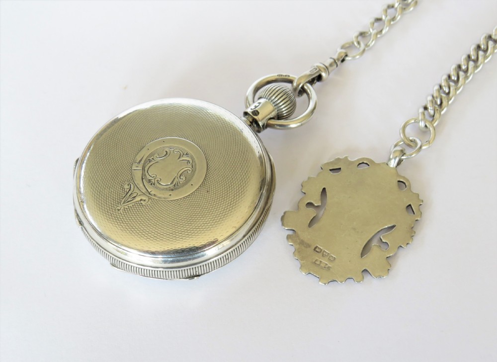 Antique silver Ehrhardt pocket watch & albert View V