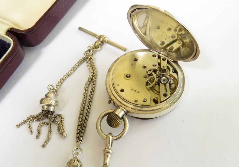 Antique silver fob watch and chain View III