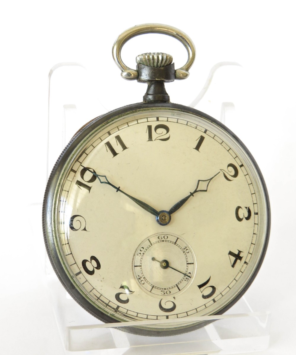 1930s Cyma gun metal pocket watch View II