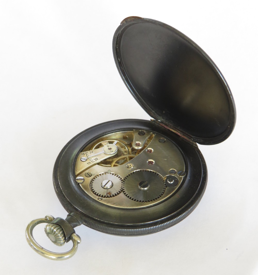 1930s Cyma gun metal pocket watch View III