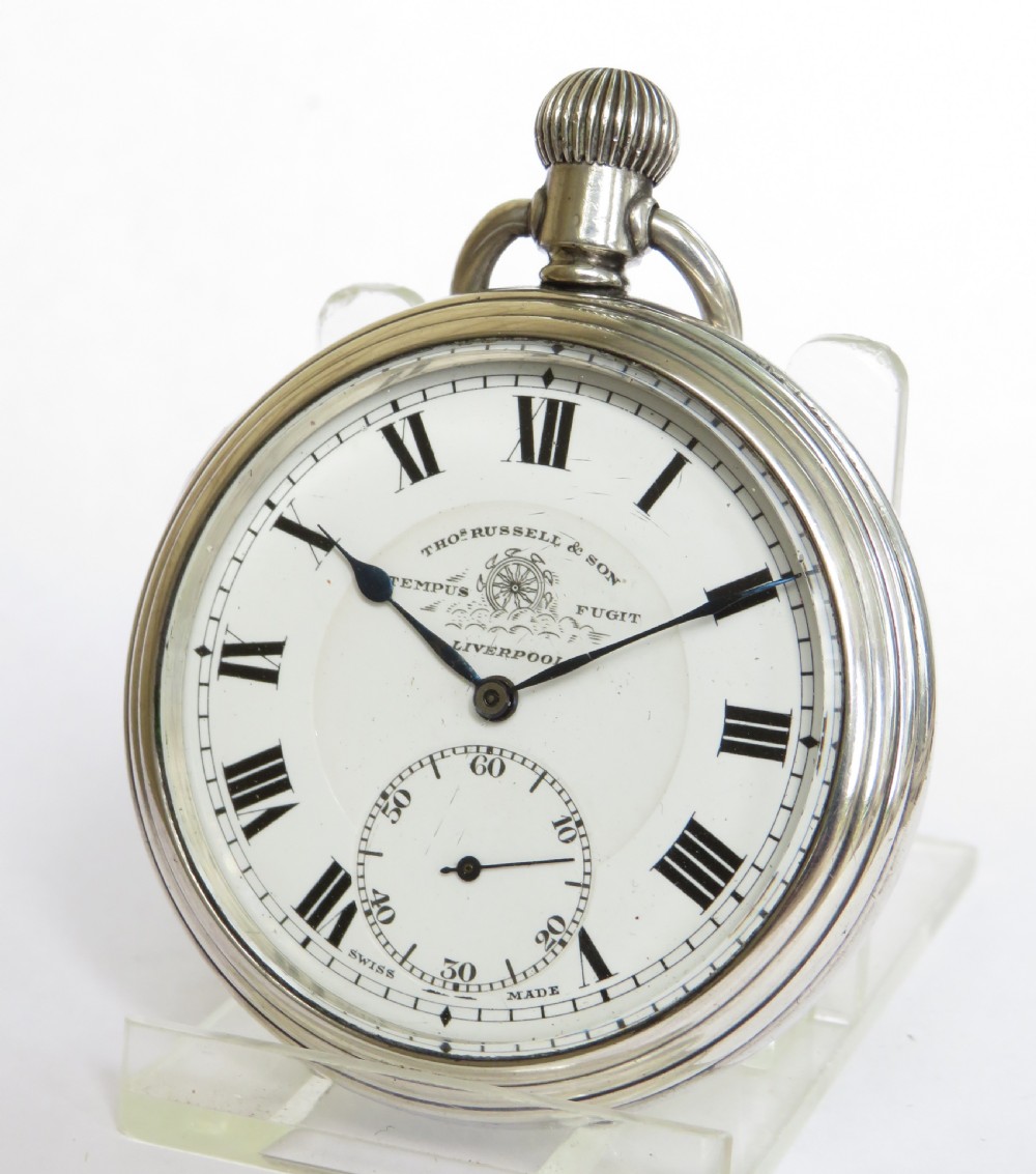 1920s Thomas Russell white gold plated pocket watch