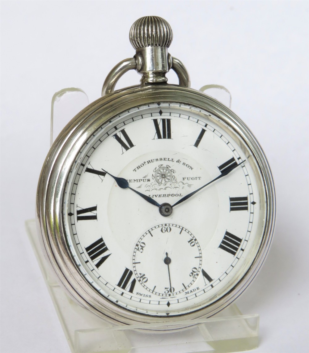 1920s Thomas Russell white gold plated pocket watch View II