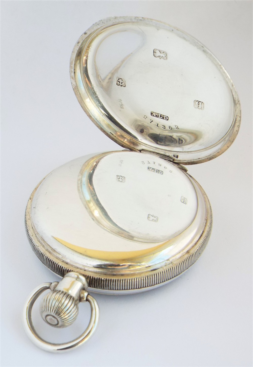 Antique 1915 State silver pocket watch by Tavannes. View III