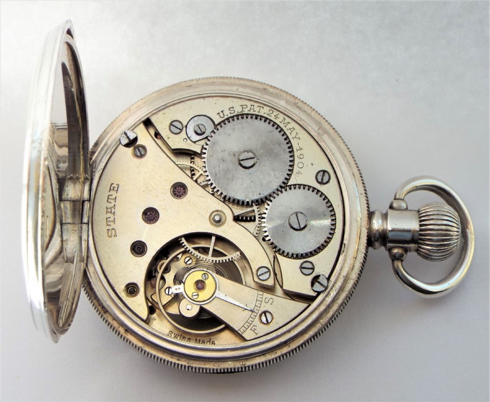 Antique 1915 State silver pocket watch by Tavannes. View V