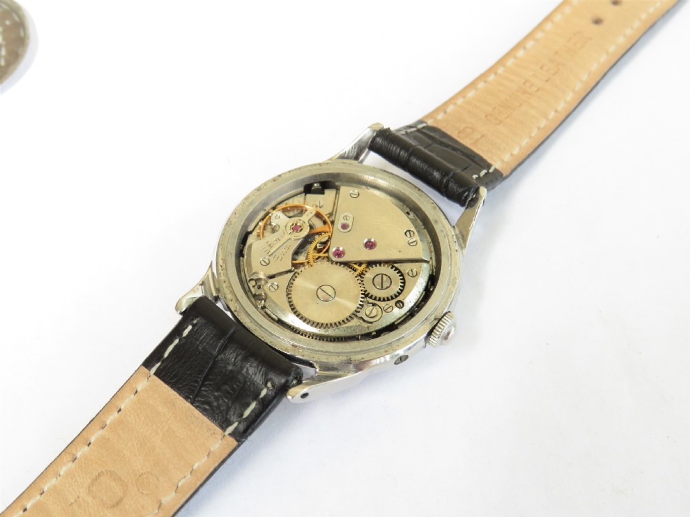 Gents 1950s Leonidas triple date wrist watch View III