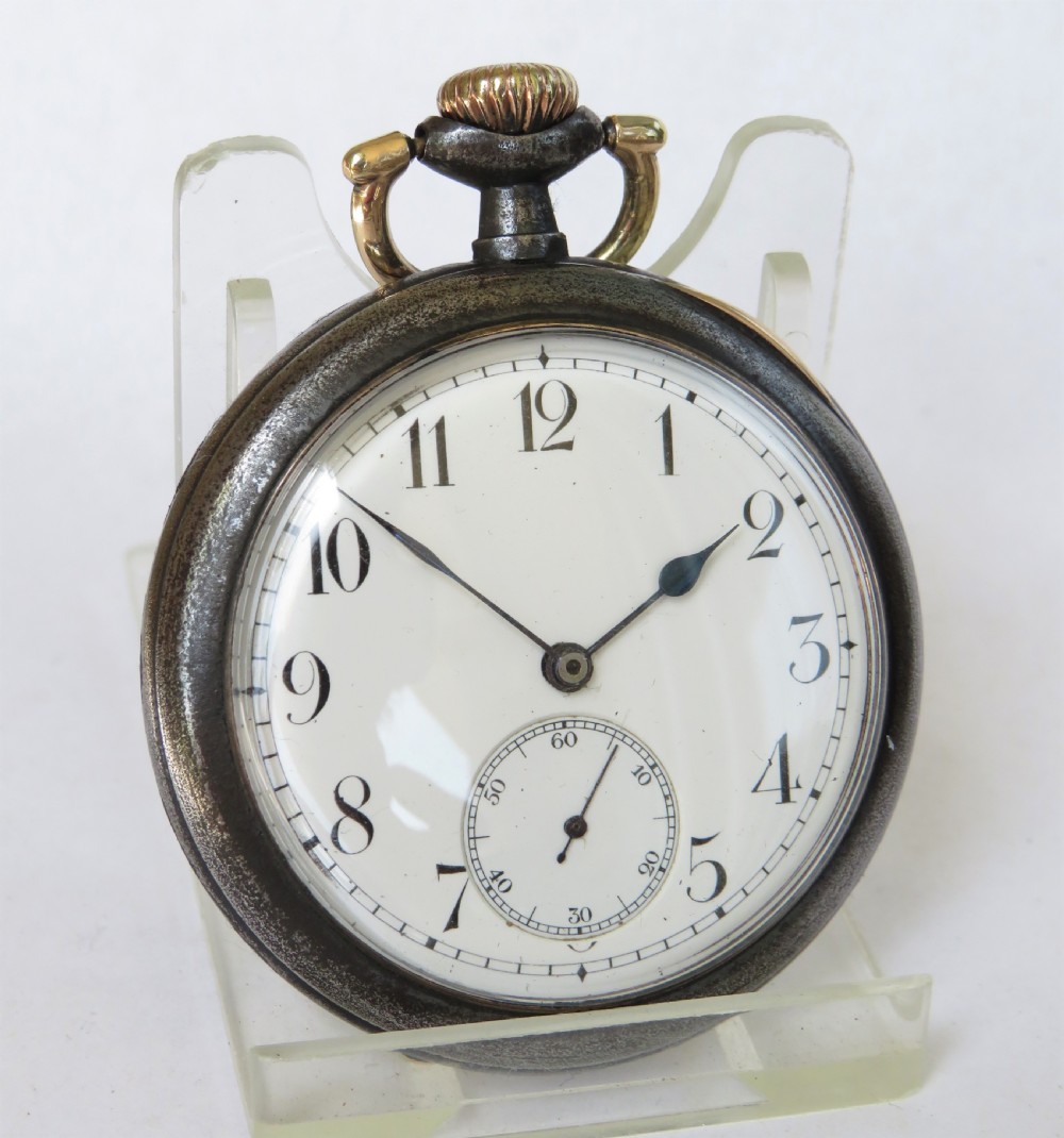 Antique Omega gun metal pocket watch, c1910 View II