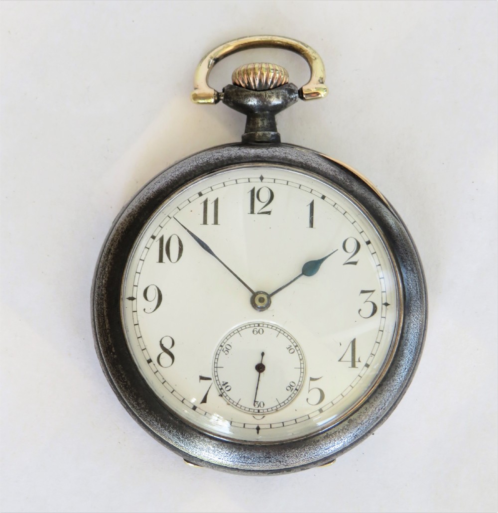 Antique Omega gun metal pocket watch, c1910 View III
