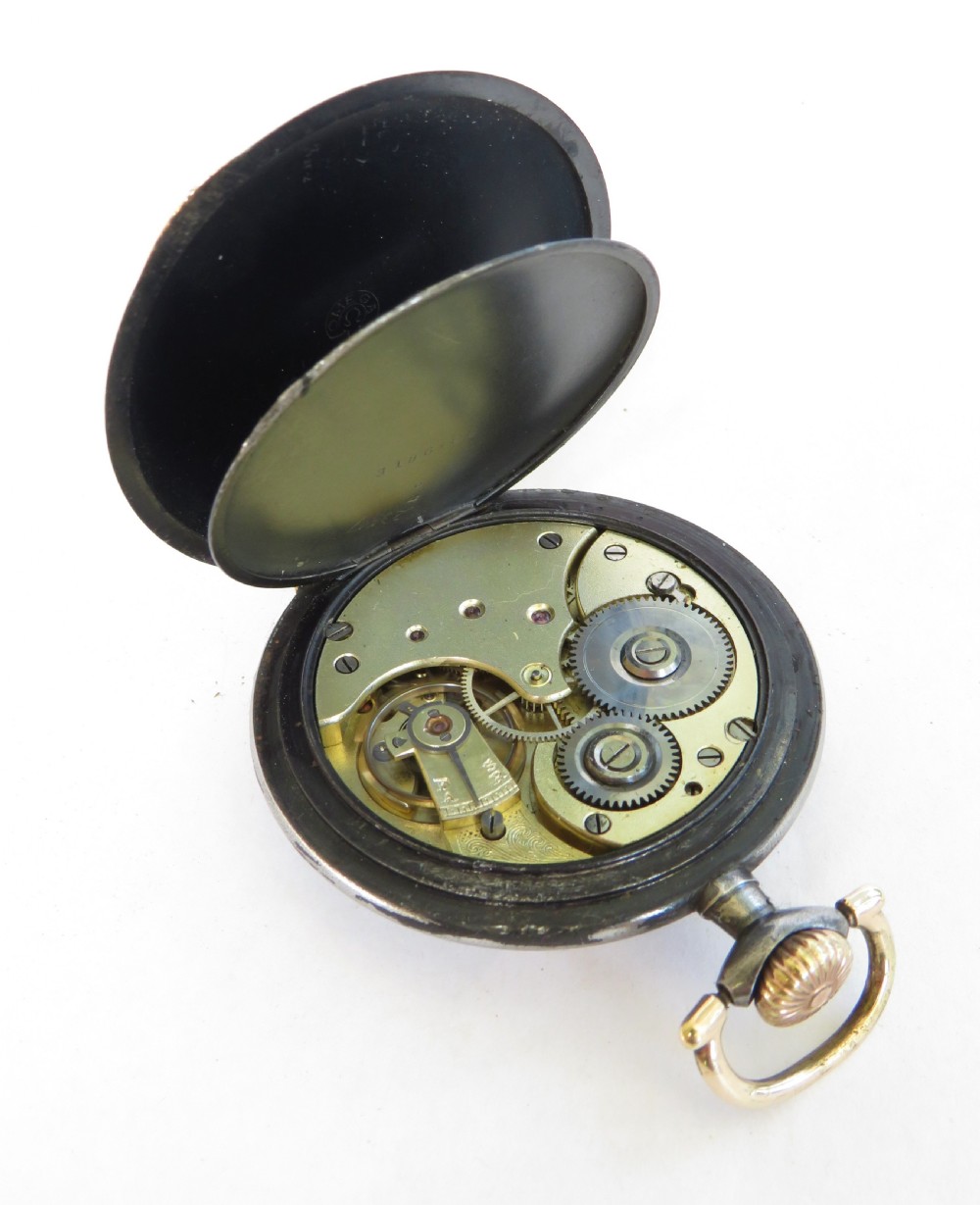 Antique Omega gun metal pocket watch, c1910 View IV