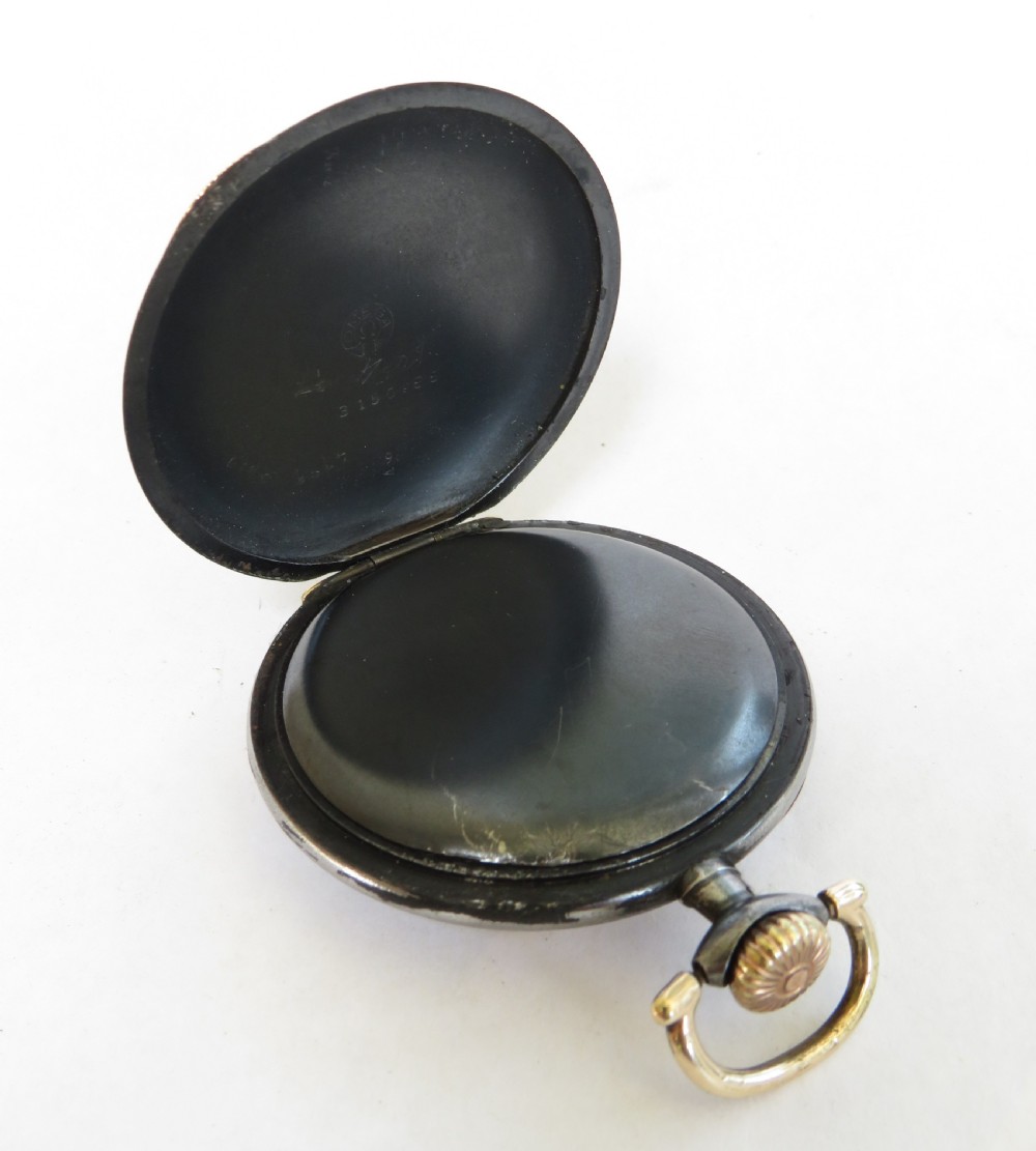 Antique Omega gun metal pocket watch, c1910 View V