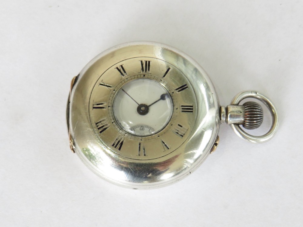 Antique silver half hunter fob watch