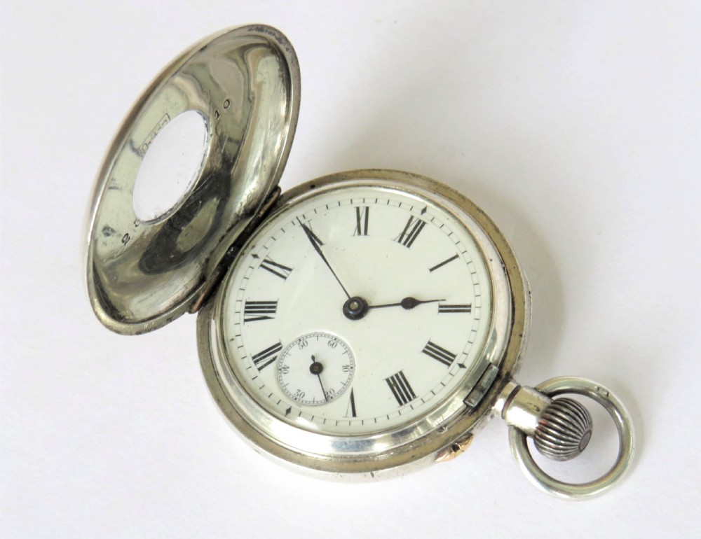 Antique silver half hunter fob watch View II