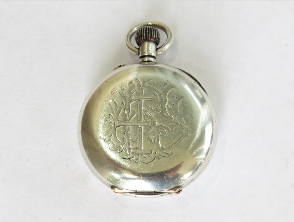 Antique silver half hunter fob watch View III