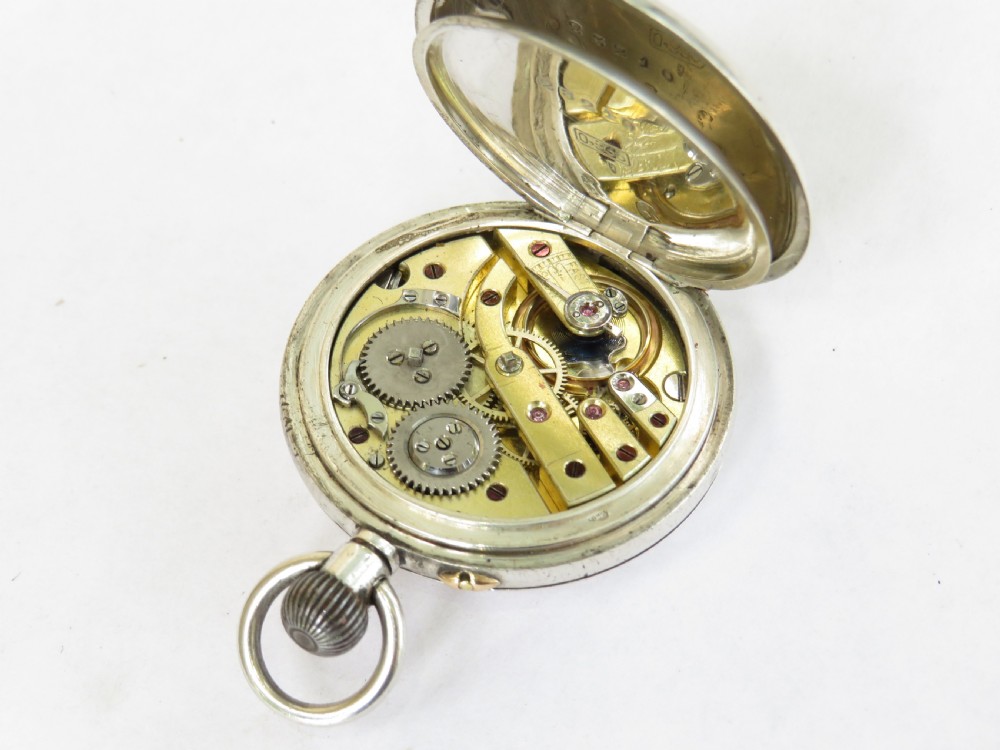 Antique silver half hunter fob watch View V