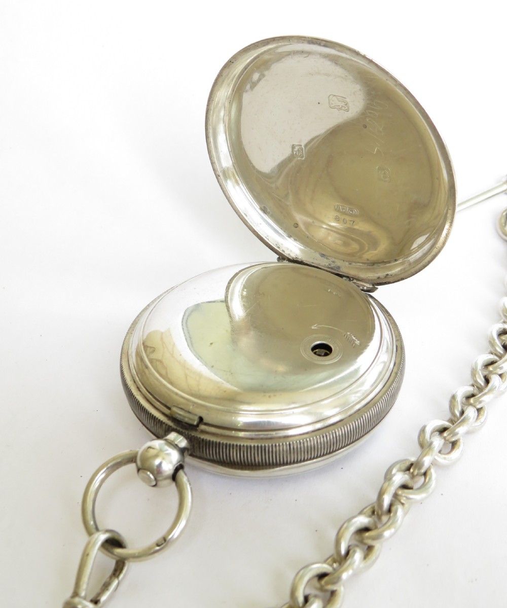 Antique Swiss silver pocket watch & chain, 1904 View III